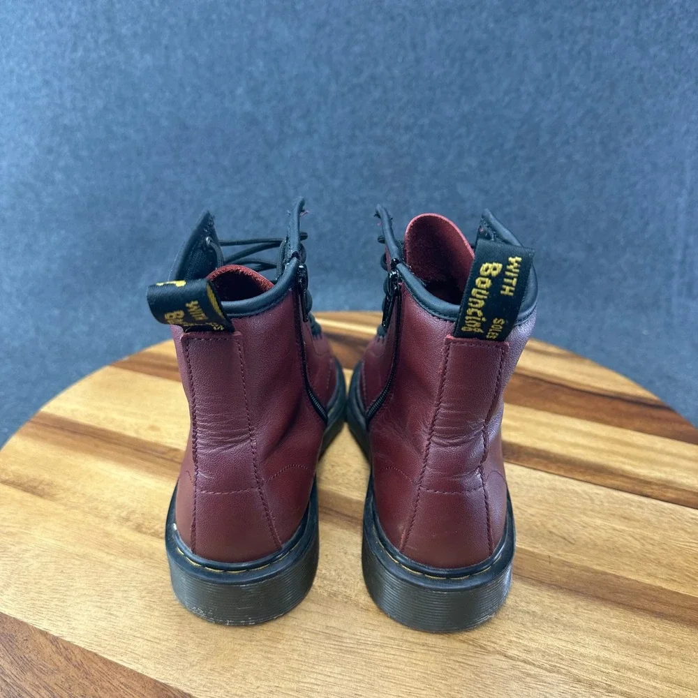 Dr Martens 1460 J Womens Burgundy Leather Lace Up Side Zip Combat Boots Size 5L
